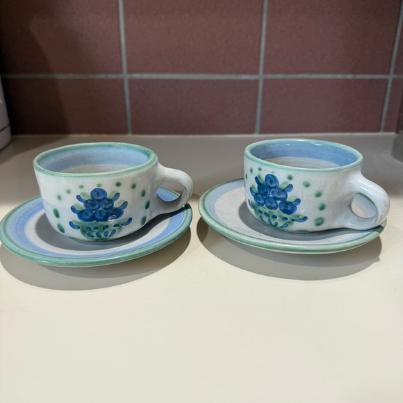 MA Hadley Hand painted Ceramic Teacup and Saucer Set of 2